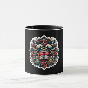 Tätowierung mit Skelett-Herz-Motiv für wahre Liebe Tasse