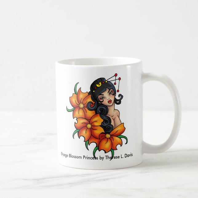 Tätowierungs-japanische orange Blüten-Prinzessin Kaffeetasse (Rechts)