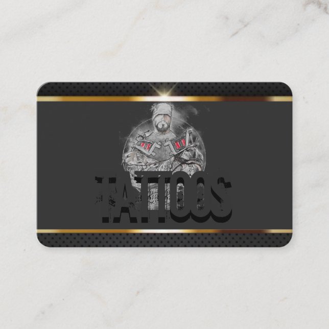 Tätowierungs-Logo, das Grau, Bkack, Gold zeichnet Visitenkarte (Vorderseite)