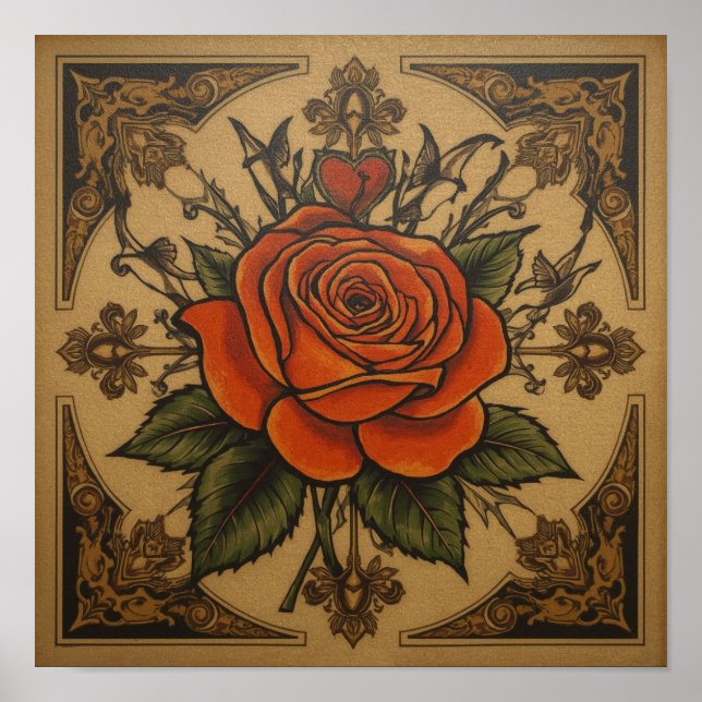 Tätowierungs-Rose Poster (Vorne)