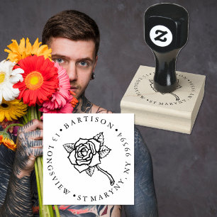 TÄTOWIERUNGS-ROSEN-RUNDE RÜCKSENDEADRESSE GUMMISTEMPEL