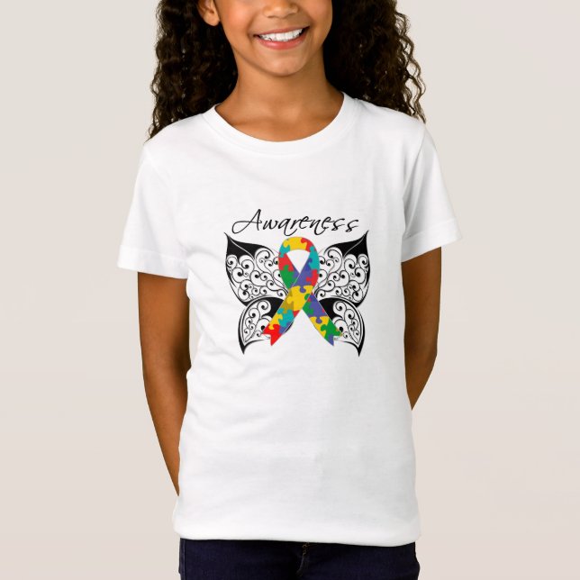 Tätowierungs-Schmetterlings-Bewusstsein - Autismus T-Shirt (Vorderseite)