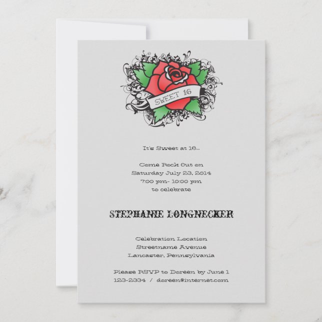 Tätowierungsthema Bonbon 16 Invitaion Einladung (Vorderseite)