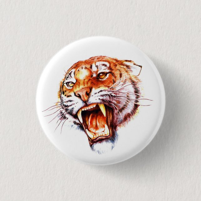 Tätowierungszeichen für Coolen Cartoon, Tigerkopf Button (Vorderseite)