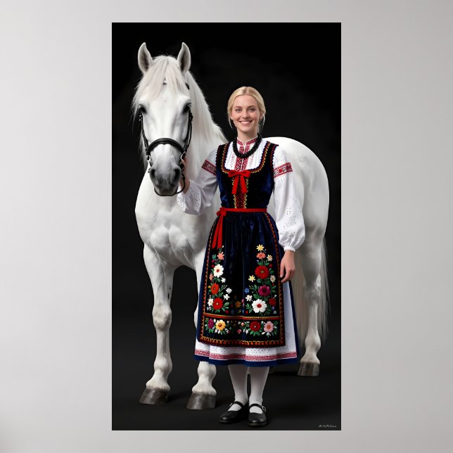 Tatra-Volk-Mädchen und Weißes Pferd Poster (Vorne)