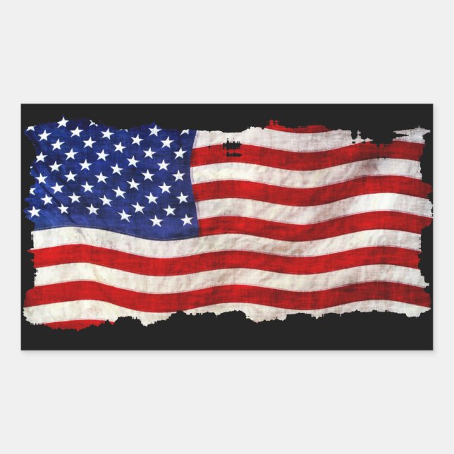 Tattered Grunge Patriotic USA Flag, Vereinigte Sta Rechteckiger Aufkleber (Vorderseite)