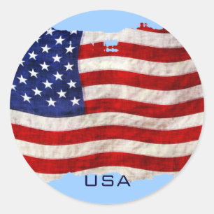 Tattered Grunge Patriotic USA Flag, Vereinigte Sta Runder Aufkleber