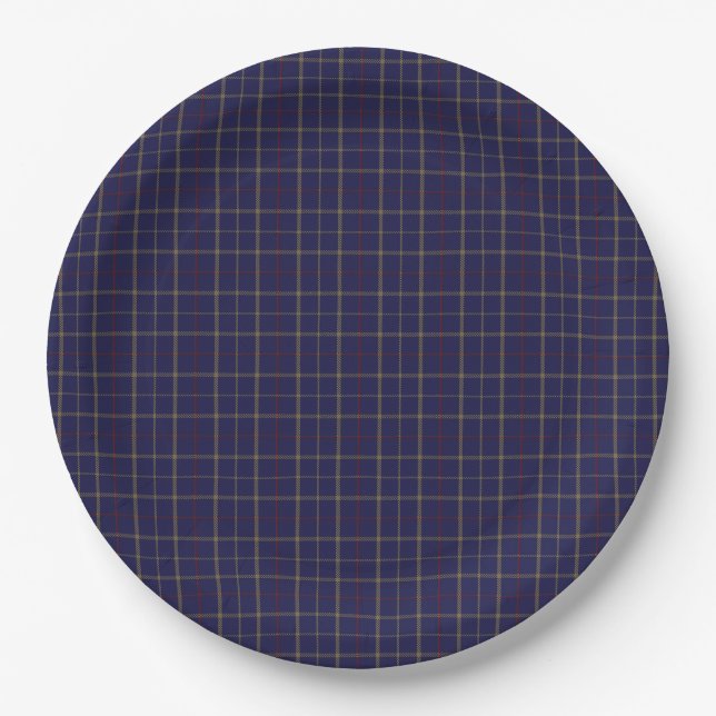Tattersall Fashion Brooks Blue Gold Red Pappteller (Vorderseite)