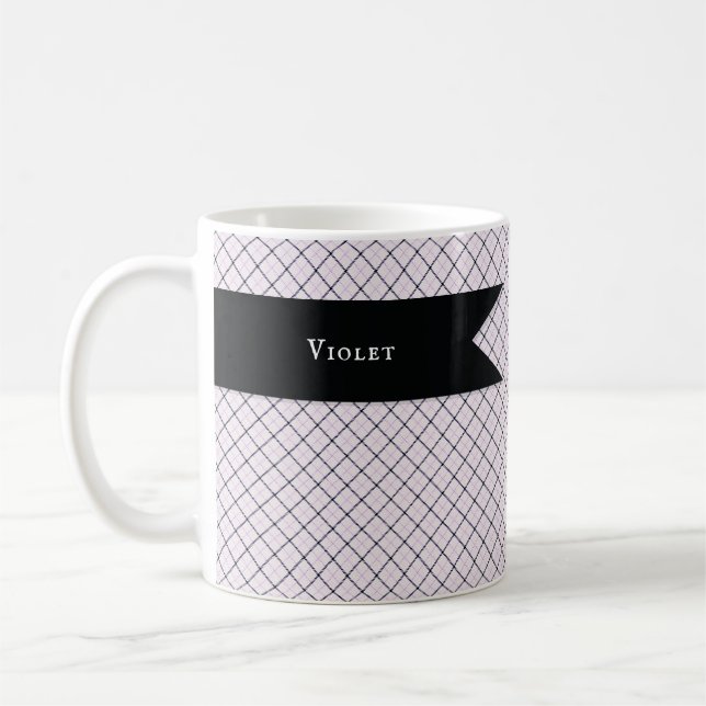 Tattersall Muster Violet Weiß Dunkelblau Kariert Kaffeetasse (Links)
