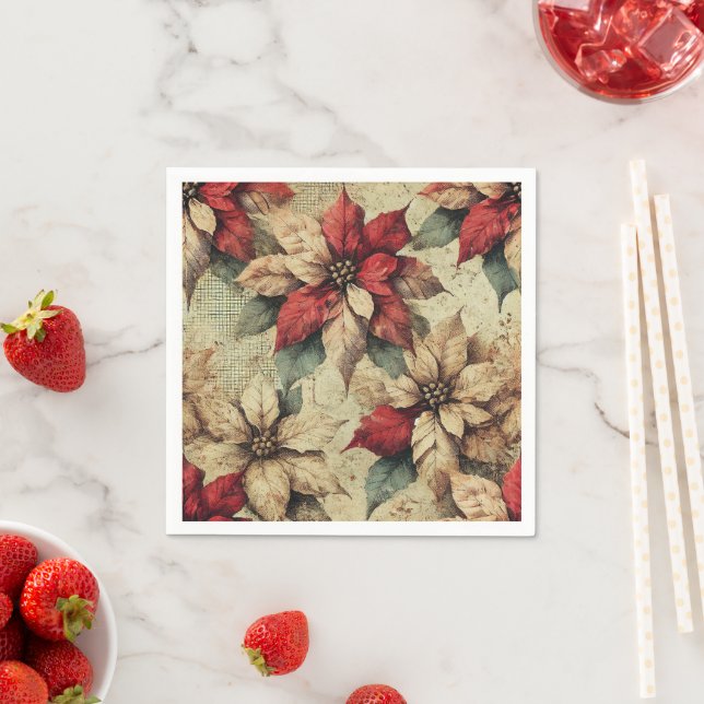 Tattic Poinsettia Grunge Art Decoupage Napkins Serviette (Beispiel)