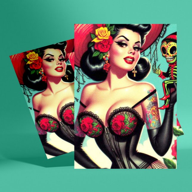 Tattoed Hexe-Button Postkarte (Von Creator hochgeladen)