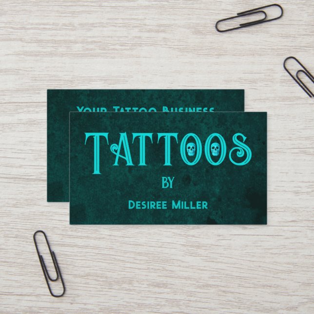 Tattoo Artist Aquamarin Skull Visitenkarte (Vorderseite/Rückseite Beispiel)