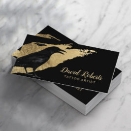 Tattoo Artist Black Crow Modern Gold Pinke Stroke Visitenkarte