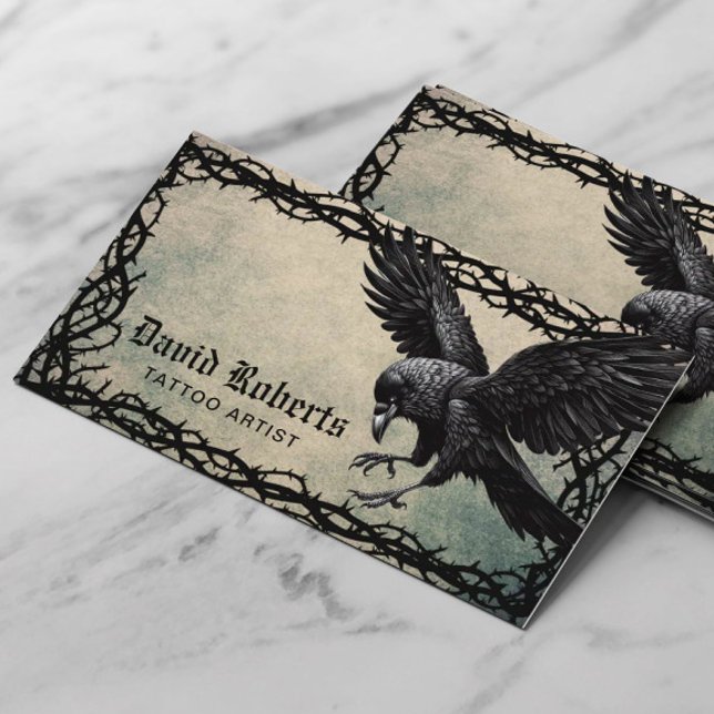 Tattoo Artist Black Crow Thorn Rahmen Grunge Visitenkarte (Von Creator hochgeladen)