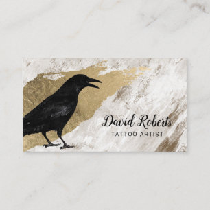 Tattoo Artist Black Crow Vintag Gold Brush Stroke Visitenkarte