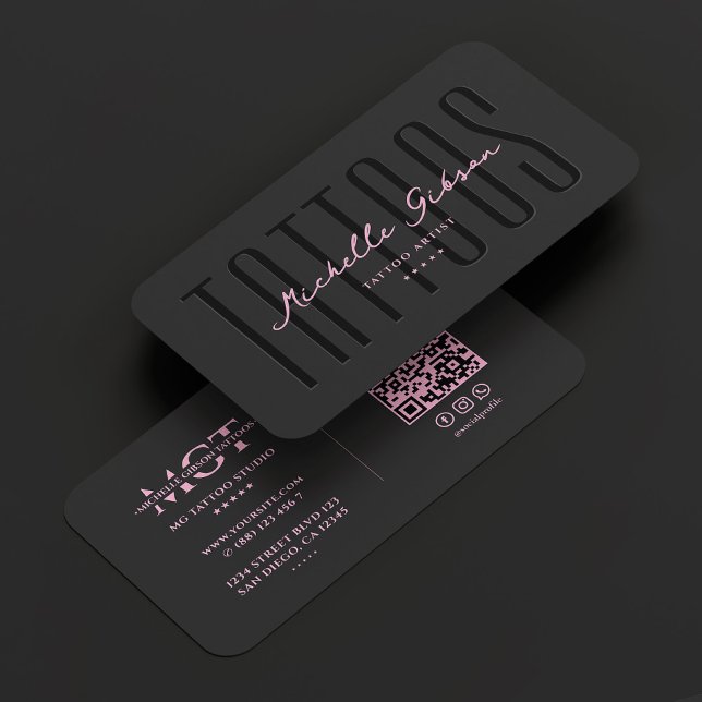 Tattoo Artist Black Pink Tattooist Monogram Visitenkarte (Tattoo Artist Black Pink Tattooist Monogram Business Card
)