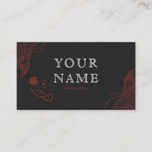 Tattoo Artist Black Red Typografy Sketching Rose Visitenkarte