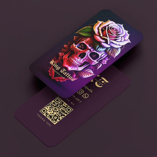 Tattoo Artist Blumenschmuck Lila Modern Visitenkarte (Tattoo Artist Floral Skull Black Purple Modern Business Card
)