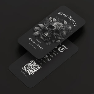 Tattoo Artist Dark Gray Skull Floral Modern Visitenkarte