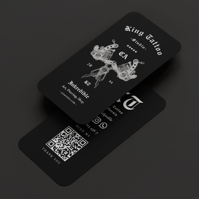 Tattoo Artist Elegantes Schwarzes Silber Visitenkarte (Tattoo Artist Elegant Black Silver Tattoo Machine Business Card
)