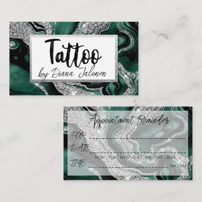 Tattoo Artist Ernennung Erinnerung Silver Green Visitenkarte (Vorne/Hinten)
