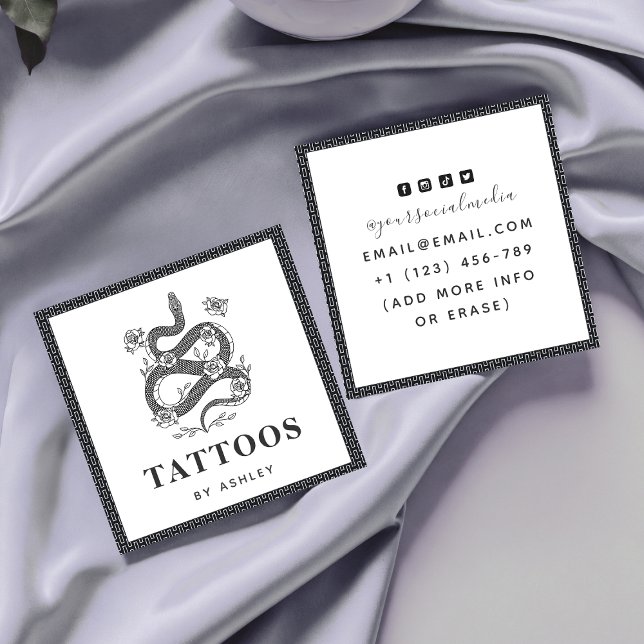 Tattoo Artist Floral Schlange Illustration Rose Du Quadratische Visitenkarte (Von Creator hochgeladen)