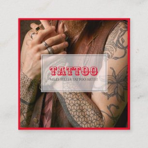 Tattoo Artist Foto Vintag Rote Typografie Quadratische Visitenkarte