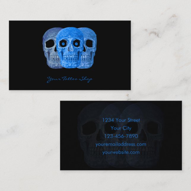 Tattoo Artist Gothic Blue Black Skull Visitenkarte (Vorne/Hinten)