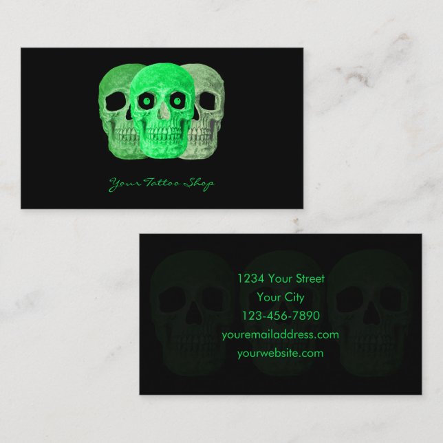 Tattoo Artist Gothic Green Black Skull Visitenkarte (Vorne/Hinten)