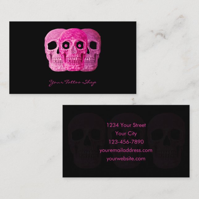 Tattoo Artist Gothic Pink Black Skull Visitenkarte (Vorne/Hinten)