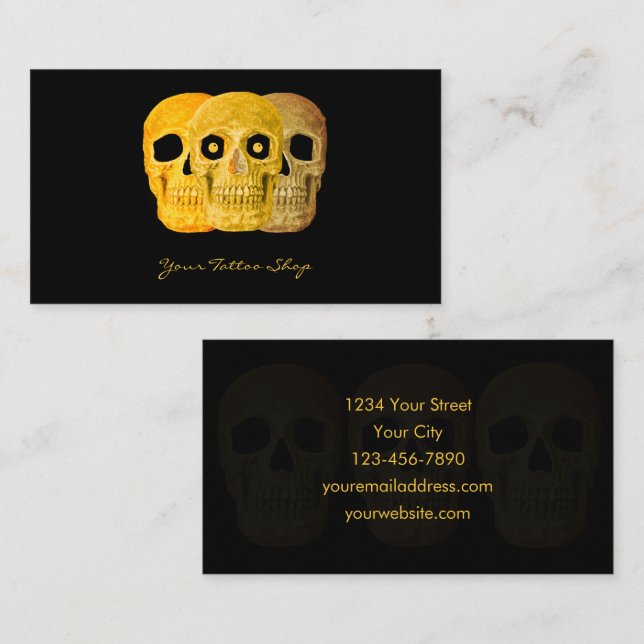 Tattoo Artist Gothic Yellow Black Skull Visitenkarte (Vorne/Hinten)
