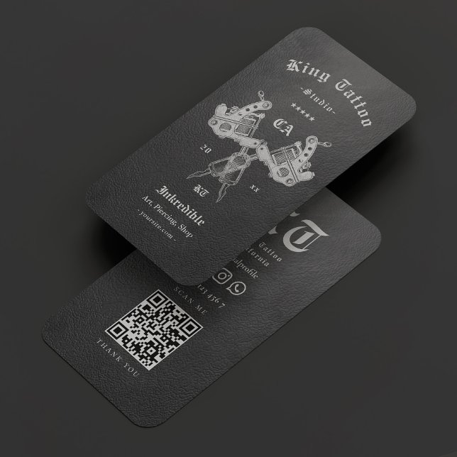 Tattoo Artist Imitats Leather Dark Gray Moderne Visitenkarte (Tattoo Artist Faux Leather Dark Grey Modern Business Card
)