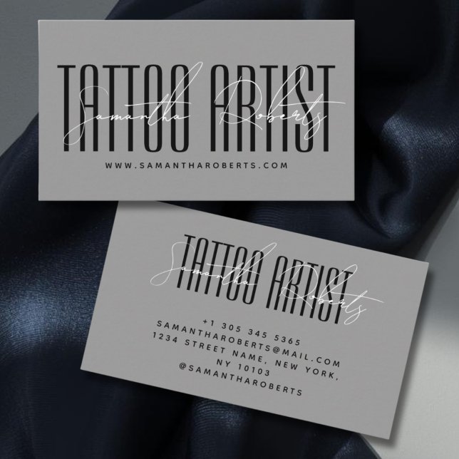Tattoo artist modern typography script gray visitenkarte (Von Creator hochgeladen)