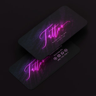 Tattoo Artist Moderner Tattooist Neon Lila Schrift Visitenkarte