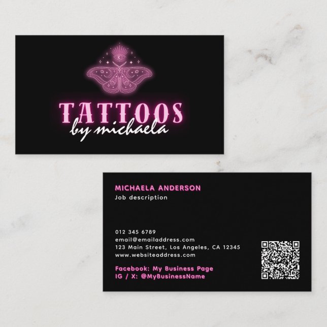 Tattoo Artist Neon Mystical Celestial Moth Visitenkarte (Vorne/Hinten)