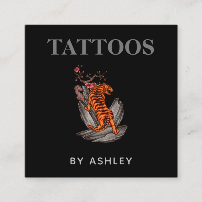 Tattoo Artist Rocks Tiger Social Media Cool Black Quadratische Visitenkarte (Vorderseite)