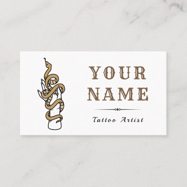 Tattoo Artist Salon Brown Snake Modern Trendy Visitenkarte (Vorderseite)