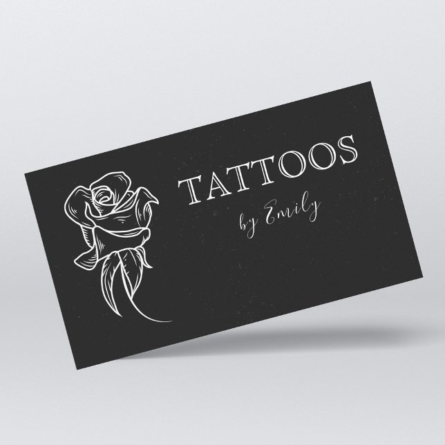 Tattoo Artist Shop Schwarz & Weiß Blume Feminine Visitenkarte (Von Creator hochgeladen)