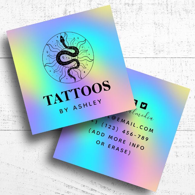 Tattoo Artist Snake Illustration Unicorn Regenboge Quadratische Visitenkarte (Von Creator hochgeladen)