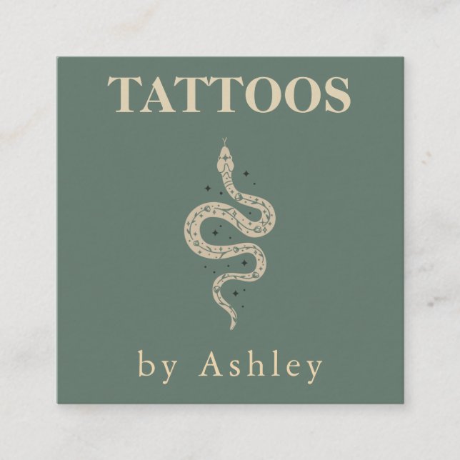 Tattoo Artist Snake Social Media Neutral Green Quadratische Visitenkarte (Vorderseite)