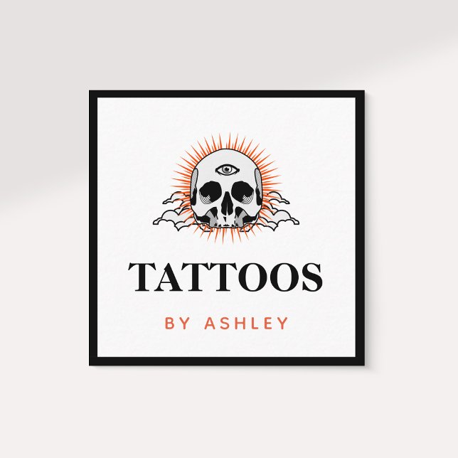 Tattoo Artist Social Media Skull Sunrise Sunset Quadratische Visitenkarte (Von Creator hochgeladen)