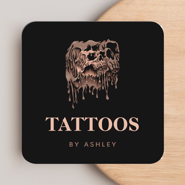 Tattoo Artist Studio Cool Melting Skull Gothic Quadratische Visitenkarte (Von Creator hochgeladen)