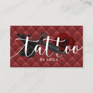 Tattoo Artist Tattoo Gun & Rose Lux Rot gequilt Visitenkarte