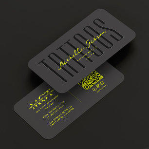 Tattoo Artist Tattoos Neon Yellow Modern Visitenkarte