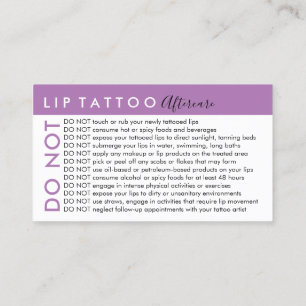 Tattoo auf lila Lippe Vermeidungshinweise Nachsorg Visitenkarte