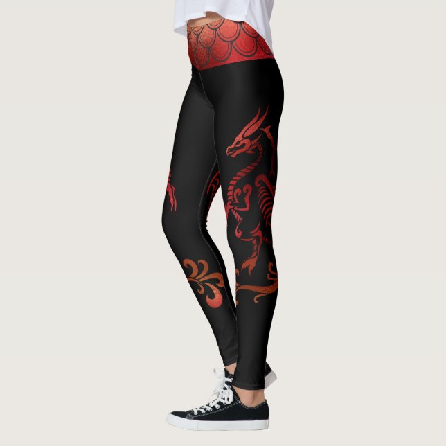 Tattoo Band Red Black Iridescent Scala Dragon Leggings (Links)