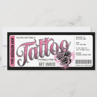 Tattoo bekommt einen Geschenkgutschein Pink Einladung