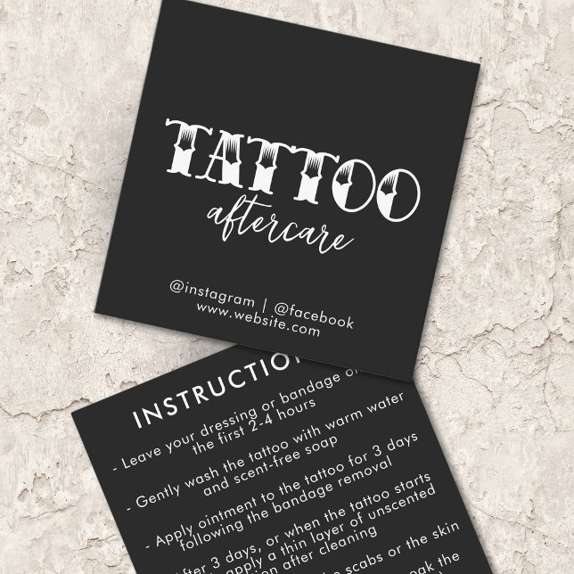 Tattoo Beruflich Artist Aftercare Instructions Quadratische Visitenkarte (Tattoo Professional Artist Aftercare Instructions Square Business Card)