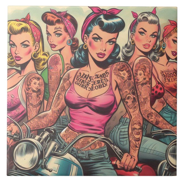 Tattoo Biker Girls Comic Fliese (Vorderseite)