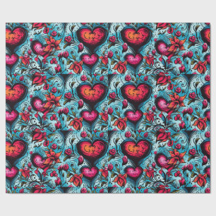 Tattoo Blue Hearts Theme Geschenkpapier